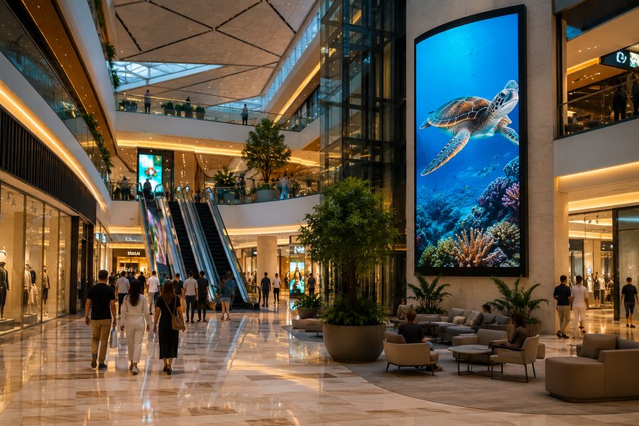 Premium digital media screen inside a Dubai mall